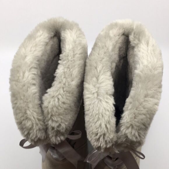 Lamo Audrey Suede and faux fur lined Boots in Dove Gray & Tan Sz 9 ribbon detail - Picture 6 of 16